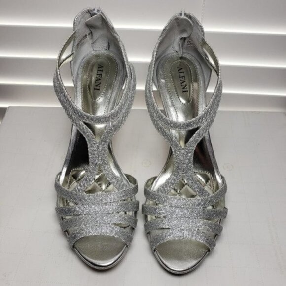 Alfani TACY Silver Open Toe Slip-On Zip Heels - Picture 8 of 13
